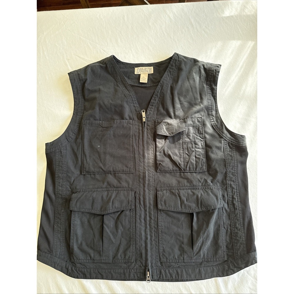 Duluth Trading Co Men Vented Utility Workwear Vest Black Blue Large Multi-Pocket